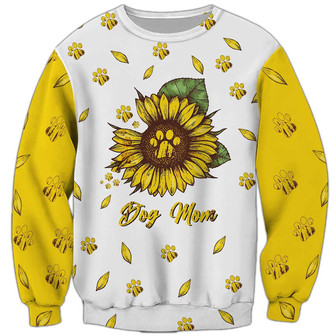 Dog Mom Love Paw Sunflowers Sweatshirt, Dog Sweatshirt For Humans Christmas Sweater 3D Print Crewneck Men Women Sweater - Thegiftio UK