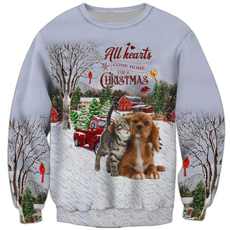 All Hearts Come Home For Christmas Sweatshirt, Dog Sweatshirt For Humans Christmas Sweater 3D Print Crewneck Men Women Sweater - Thegiftio UK
