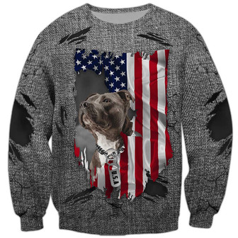 American Flag Pitbull Sweatshirt, Dog Sweatshirt For Humans Christmas Sweater 3D Print Crewneck Men Women Sweater - Thegiftio UK