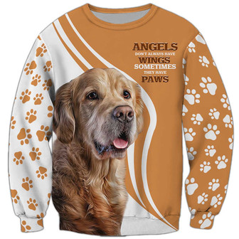 Angels Don't Always Have Wings Sometimes They Have Paws Sweatshirt, Golden Retriever Sweatshirt For Humans Christmas Sweater 3D Print Crewneck Men Women Sweater - Thegiftio UK