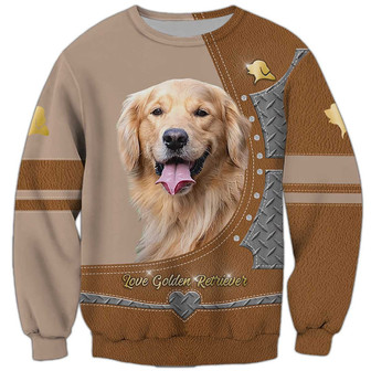 Love Golden Sweatshirt, Golden Retriever Sweatshirt, Dog Sweatshirt For Humans Christmas Sweater 3D Print Crewneck Men Women Sweater - Thegiftio UK