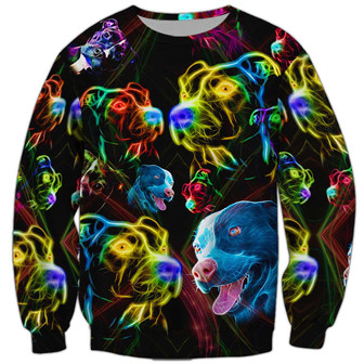 Pitbull Neon Sweatshirt, Dog Sweatshirt For Humans Christmas Sweater 3D Print Crewneck Men Women Sweater - Thegiftio UK