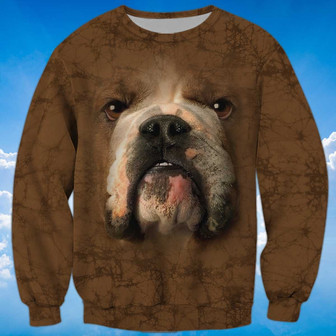 Brown Marble Pitbull Face Sweatshirt, Pitbull Sweatshirt, Dog Sweatshirt For Humans Christmas Sweater 3D Print Crewneck Men Women Sweater - Thegiftio UK