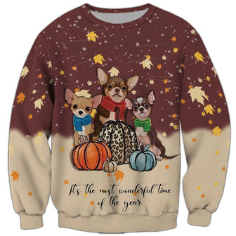 Cute Chihuahua Thanksgiving Sweatshirt, Chihuahua Sweatshirt, Dog Sweatshirt For Humans Christmas Sweater 3D Print Crewneck Men Women Sweater - Thegiftio UK