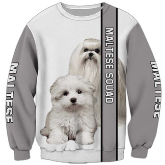Cute White Maltese Dog Sweatshirt, Dog Sweatshirt For Humans Christmas Sweater 3D Print Crewneck Men Women Sweater - Thegiftio UK