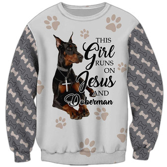 Jesus And Doberman Sweatshirt, Doberman Sweatshirt, Dog Sweatshirt For Humans Christmas Sweater 3D Print Crewneck Men Women Sweater - Thegiftio UK