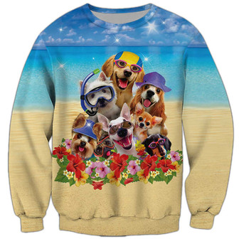 Dogs Holiday Summer Sweatshirt, Dog Sweatshirt For Humans Christmas Sweater 3D Print Crewneck Men Women Sweater - Thegiftio UK