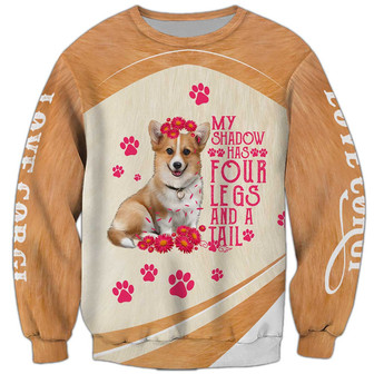 Corgi My Shadow Has Four Legs And A Tall Sweatshirt, Sweatshirt For Humans Christmas Sweater 3D Print Crewneck Men Women Sweater - Thegiftio