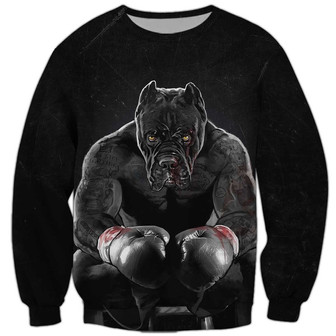 Pitbull Boxing Sweatshirt For Humans Christmas Sweater 3D Print Crewneck Men Women Sweater - Thegiftio UK