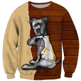 Crazy Pitbull Mom Sweatshirt, Pitbull Sweatshirt, Dog Sweatshirt For Humans Christmas Sweater 3D Print Crewneck Men Women Sweater - Thegiftio UK