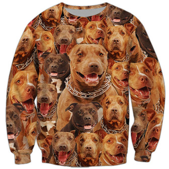 Pitbull Face Cute Puppies Sweatshirt, Pitbull Sweatshirt, Dog Sweatshirt For Humans Christmas Sweater 3D Print Crewneck Men Women Sweater - Thegiftio UK
