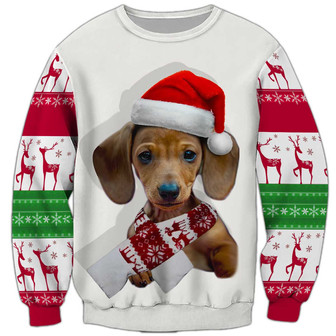 Dachshund Christmas Sweatshirt, Dog Sweatshirt For Humans Christmas Sweater 3D Print Crewneck Men Women Sweater - Thegiftio UK