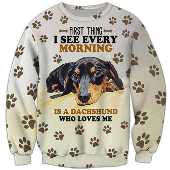 Dachshund Who Loves Me Sweatshirt, Dog Sweatshirt For Humans Christmas Sweater 3D Print Crewneck Men Women Sweater - Thegiftio UK