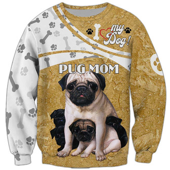 Pug Mom Sweatshirt, Sweatshirt For Humans Christmas Sweater 3D Print Crewneck Men Women Sweater - Thegiftio UK