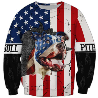 Pitbull America Flag Sweatshirt, Pitbull Sweatshirt, Dog Sweatshirt For Humans Christmas Sweater 3D Print Crewneck Men Women Sweater - Thegiftio UK