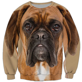German Boxer Face Sweatshirt, Dog Sweatshirt For Humans Christmas Sweater 3D Print Crewneck Men Women Sweater - Thegiftio UK