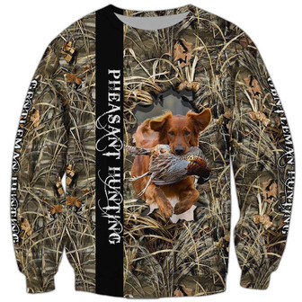 Pheasant Hunting Dog Sweatshirt, Dog Sweatshirt For Humans Christmas Sweater 3D Print Crewneck Men Women Sweater - Thegiftio UK