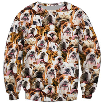 Bulldogs Cute Face Sweatshirt, Dog Sweatshirt For Humans Christmas Sweater 3D Print Crewneck Men Women Sweater - Thegiftio UK
