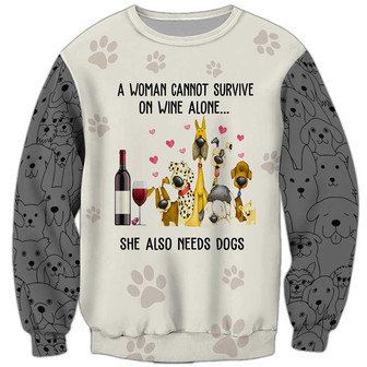 She Also Needs Dogs Sweatshirt, Dog Sweatshirt For Humans Christmas Sweater 3D Print Crewneck Men Women Sweater - Thegiftio UK