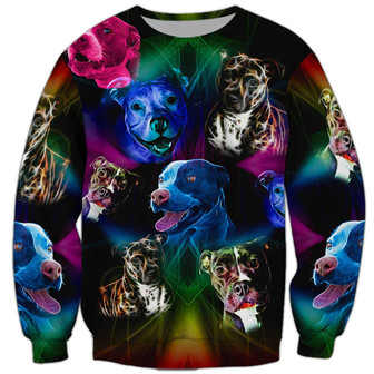 Pitbull Neon Light Sweatshirt, Pitbull Sweatshirt, Dog Sweatshirt For Humans Christmas Sweater 3D Print Crewneck Men Women Sweater - Thegiftio UK