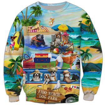 Puppies At The Beach Sweatshirt, Dog Sweatshirt For Humans Christmas Sweater 3D Print Crewneck Men Women Sweater - Thegiftio UK