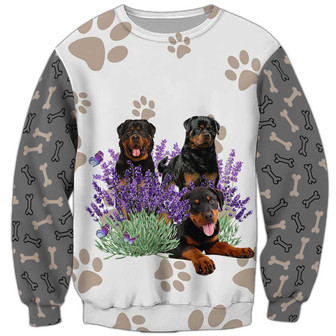 Lavender And Rottweilers Sweatshirt, Rottweiler Sweatshirt, Dog Sweatshirt For Humans Christmas Sweater 3D Print Crewneck Men Women Sweater - Thegiftio UK