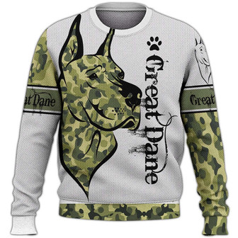 Great Dane dog Camo Terrier Sweater, Great Dane Sweater, Dog Sweater For Humans Christmas Sweater 3D Print Crewneck Men Women Sweater, Men Women 3D Print Sweater - Thegiftio UK