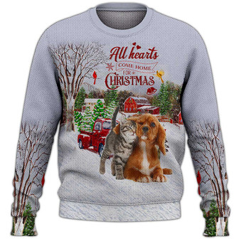 All Hearts Come Home For Christmas Sweater, Dog Sweater For Humans Christmas Sweater 3D Print Crewneck Men Women Sweater, Men Women 3D Print Sweater - Thegiftio UK
