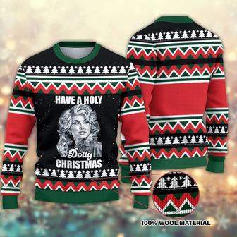 A Holly Dolly Christmas Christmas Ugly Christmas Sweater, Dolly Parton Christmas Sweater, Woolen Sweater,Wool Knit Sweater, Men Women 3D Print Sweater - Thegiftio UK
