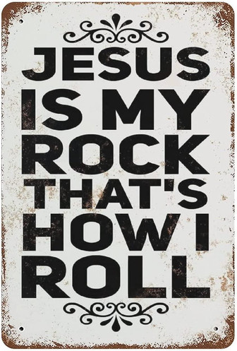 Jesus Is My Rock That's How I Roll Metal Sign Christian Faith Metal Tin Sign Vintage Aluminum Sign Retro Plaque Wall Art Decor For Kitchen Bar Home Accessories - Thegiftio