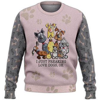 I Just Freaking Love Dogs Sweater, Dog Sweater For Humans Christmas Sweater 3D Print Crewneck Men Women Sweater, Men Women 3D Print Sweater - Thegiftio UK