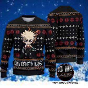 King Explosion Murder Ugly Christmas Sweater, Katsuki Bakugo Christmas Sweater, Woolen Sweater, Wool Knit Sweater, Men Women 3D Print Sweater - Thegiftio UK