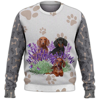 Lavender And Dachshunds Sweater, Dachshund Sweater, Dog Sweater For Humans Christmas Sweater 3D Print Crewneck Men Women Sweater, Men Women 3D Print Sweater - Thegiftio UK