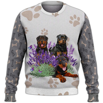 Lavender And Rottweilers Sweater, Rottweiler Sweater, Dog Sweater For Humans Christmas Sweater 3D Print Crewneck Men Women Sweater, Men Women 3D Print Sweater - Thegiftio UK