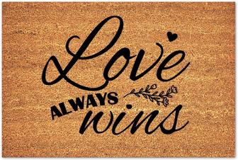 Love Always Wins Coir Mat Rustic Non-slip Rubber Back Door Mat Outdoor Funny Coir Doormat Quotes Motivational Sayings Entry Mat For Outside Porch Entrance - Thegiftio UK