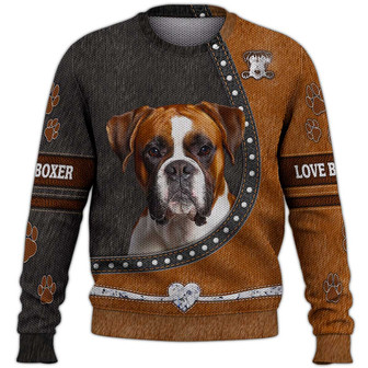 Love Boxer Sweater, Dog Sweater For Humans Christmas Sweater 3D Print Crewneck Men Women Sweater, Men Women 3D Print Sweater - Thegiftio UK