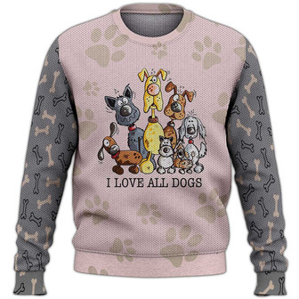I Love All Dogs Sweater, Dog Sweater For Humans Christmas Sweater 3D Print Crewneck Men Women Sweater, Men Women 3D Print Sweater - Thegiftio UK