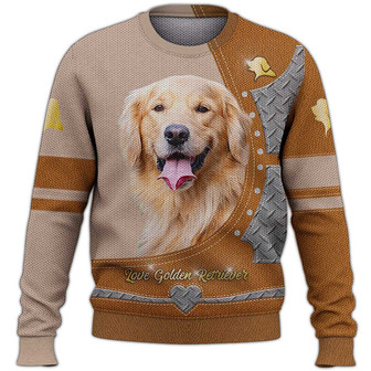 Love Golden Sweater, Golden Retriever Sweater, Dog Sweater For Humans Christmas Sweater 3D Print Crewneck Men Women Sweater, Men Women 3D Print Sweater - Thegiftio UK