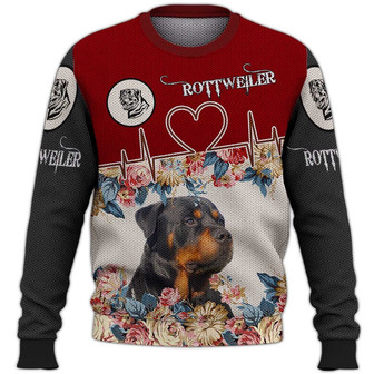 Love Rottweiler Cute Sweater, Rottweiler Sweater, Dog Sweater For Humans Christmas Sweater 3D Print Crewneck Men Women Sweater, Men Women 3D Print Sweater - Thegiftio UK