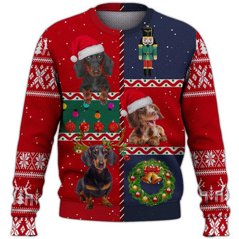 Lovely Dachshund Christmas Sweater, Dachshund Sweater, Dog Sweater For Humans Christmas Sweater 3D Print Crewneck Men Women Sweater, Men Women 3D Print Sweater - Thegiftio UK
