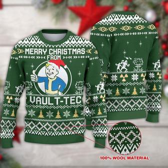 Merry Christmas From Vault Tec Ugly Christmas Sweater, Fallout Christmas Sweater, Woolen Sweater, Wool Knit Sweater, Men Women 3D Print Sweater - Thegiftio UK