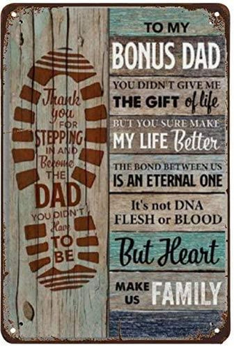 Metal Tin Sign, To My Bonus Dad You Didn't Give Me The Gift Of Life Thank You Aluminum Sign Wall Art Decor Metal Sign, Cave Men, Decoration Products -tin Sign - Thegiftio UK
