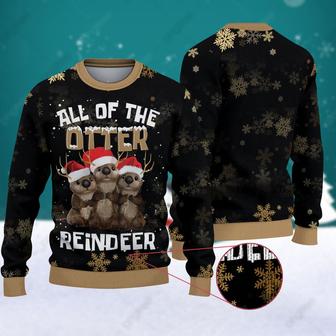 All Of The Otter Reindeer Christmas Ugly Christmas Sweater, Otter Christmas Sweater, Woolen Sweater, Wool Knit Sweater, Men Women 3D Print Sweater - Thegiftio UK