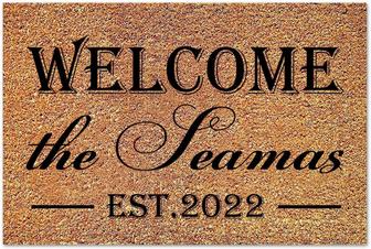 Personalized Welcome Family Name Est.2022 Rectangular Coir Doormat Doormats, Closing Gift Inspirational Quotes Funny Door Mats For Entrance Front Door Outside Entry Porch - Thegiftio