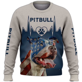 Pitbull America Sweater, Pitbull Sweater, Dog Sweater For Humans Christmas Sweater 3D Print Crewneck Men Women Sweater, Men Women 3D Print Sweater - Thegiftio UK
