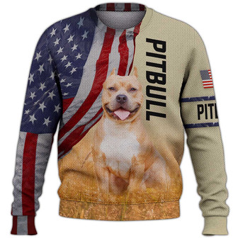 Pitbull American Flag Sweater, Pitbull Sweater, Dog Sweater For Humans Christmas Sweater 3D Print Crewneck Men Women Sweater, Men Women 3D Print Sweater - Thegiftio UK