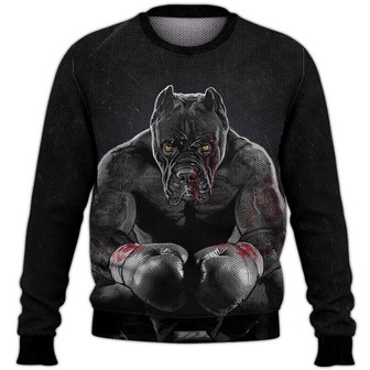 Pitbull Boxing Sweater, Dog Sweater For Humans Christmas Sweater 3D Print Crewneck Men Women Sweater, Men Women 3D Print Sweater - Thegiftio UK