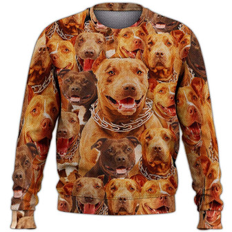 Pitbull Face Cute Puppies Sweater, Pitbull Sweater, Dog Sweater For Humans Christmas Sweater 3D Print Crewneck Men Women Sweater, Men Women 3D Print Sweater - Thegiftio UK