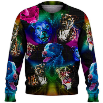 Pitbull Neon Light Sweater, Pitbull Sweater, Dog Sweater For Humans Christmas Sweater 3D Print Crewneck Men Women Sweater, Men Women 3D Print Sweater - Thegiftio UK