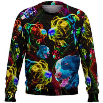 Pitbull Neon Sweater, Dog Sweater For Humans Christmas Sweater 3D Print Crewneck Men Women Sweater, Men Women 3D Print Sweater - Thegiftio UK